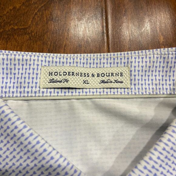 Holderness & Bourne Tailored Fit Performance Polo Shirt White Blue Men's Size XL - Picture 5 of 8